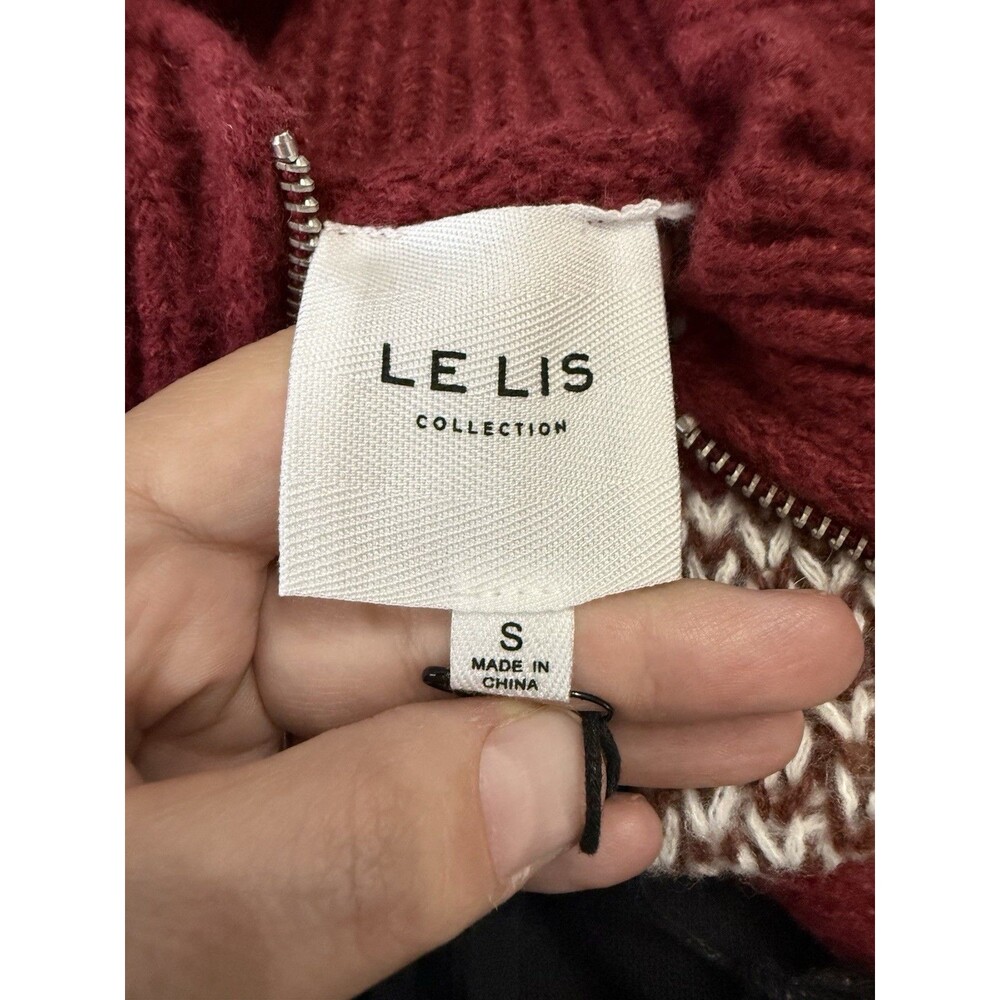 Le Lis Collection Red Nordic Fair Isle Full Zip Sweater Jacket S Après Ski New - Picture 4 of 7